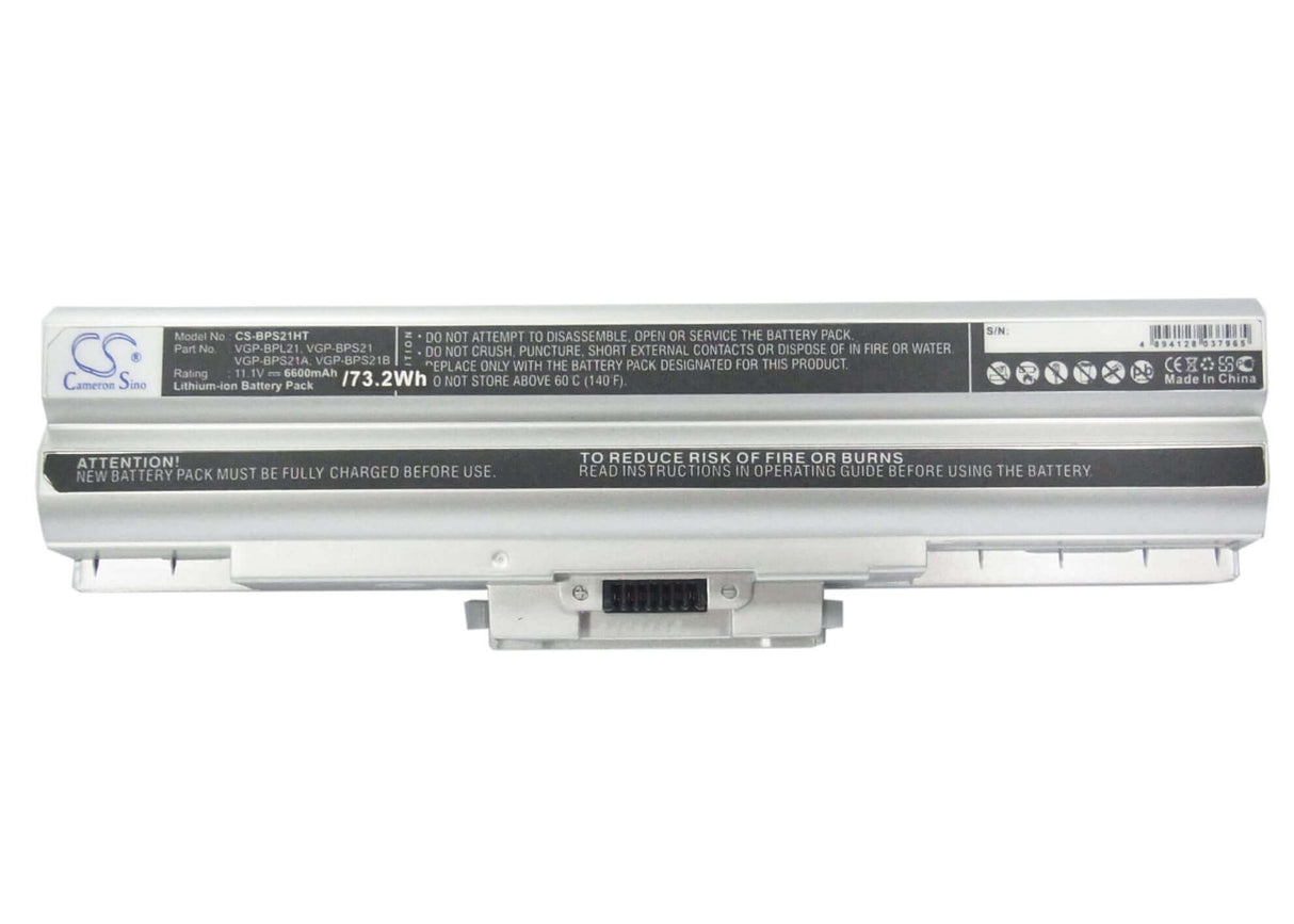 Silver Battery For Sony Vaio Vgn-aw41jf, Vaio Vgn-aw41mf, Vaio Vgn-aw41xh 11.1v, 6600mah - 73.26wh Notebook, Laptop Cameron Sino Technology Limited