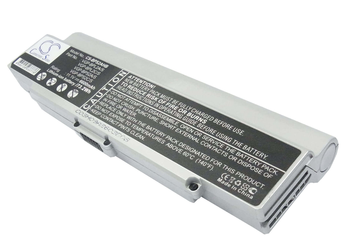 Silver Battery For Sony Vaio Vgn-c140g/b, Vaio Vgn-c150p/b, Vaio Vgn-c190 11.1v, 6600mah - 73.26wh Notebook, Laptop Cameron Sino Technology Limited