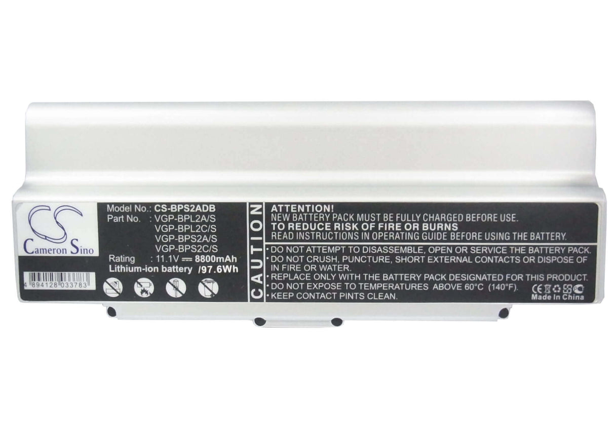Silver Battery For Sony Vaio Vgn-c140g/b, Vaio Vgn-c150p/b, Vaio Vgn-c190 11.1v, 8800mah - 97.68wh Notebook, Laptop Cameron Sino Technology Limited