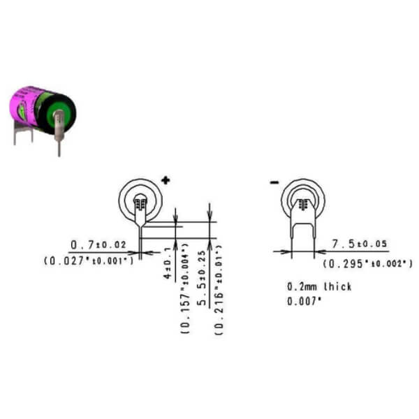 Tadiran Battery Model Tl-2150 1/2 Aa 3.6v, 1000 Mah - 3.6wh Tadiran Batteries Tadiran Batteries
