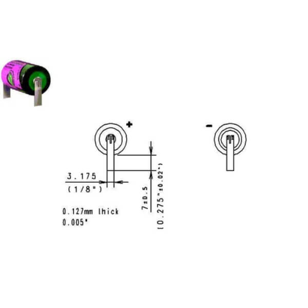 Tadiran Battery Model Tl-2150 1/2 Aa 3.6v, 1000 Mah - 3.6wh Tadiran Batteries Tadiran Batteries With Tabs