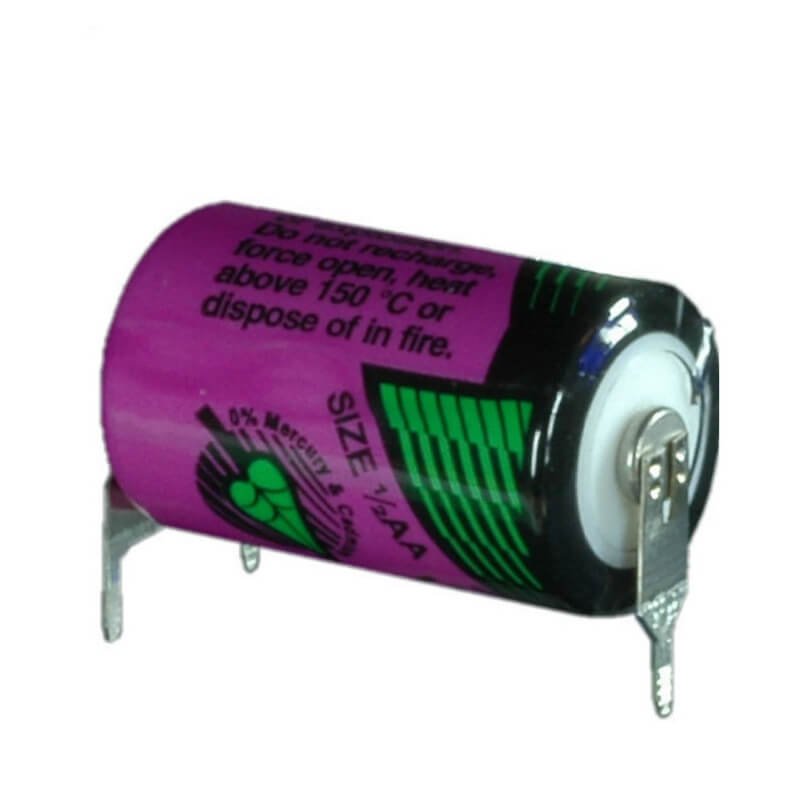 TL-5902/S 3.6V 1.1Ah Lithium Battery Replacement 1/2AA Tadiran Batteries Tadiran Batteries With PC Pins - 2 Pin on Negative Terminal - 1 Pin on Postive Terminal