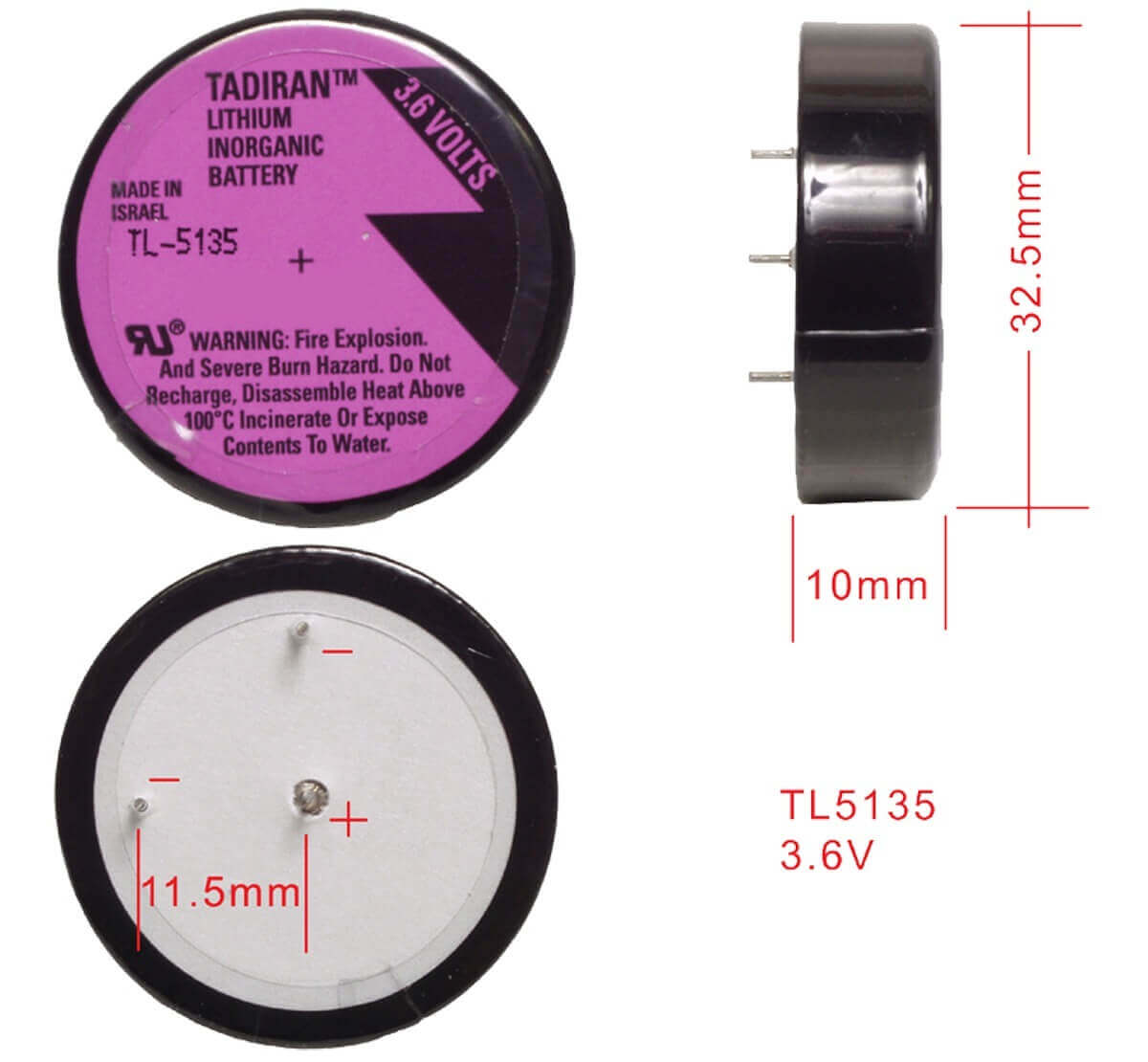 Tadiran Battery Model Tl5135 3.6v, 1700 Mah - 6.12wh Tadiran Batteries Tadiran Batteries