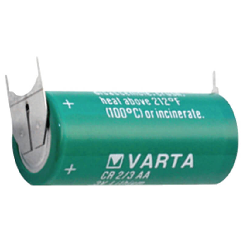 Varta CR 2/3AA Lithium Battery 6237 CR 2/3 AA 1350mAh Lithium Cell Varta With PC Pins - 2 Pin on Positive Terminal - 1 Pin on Negative Terminal