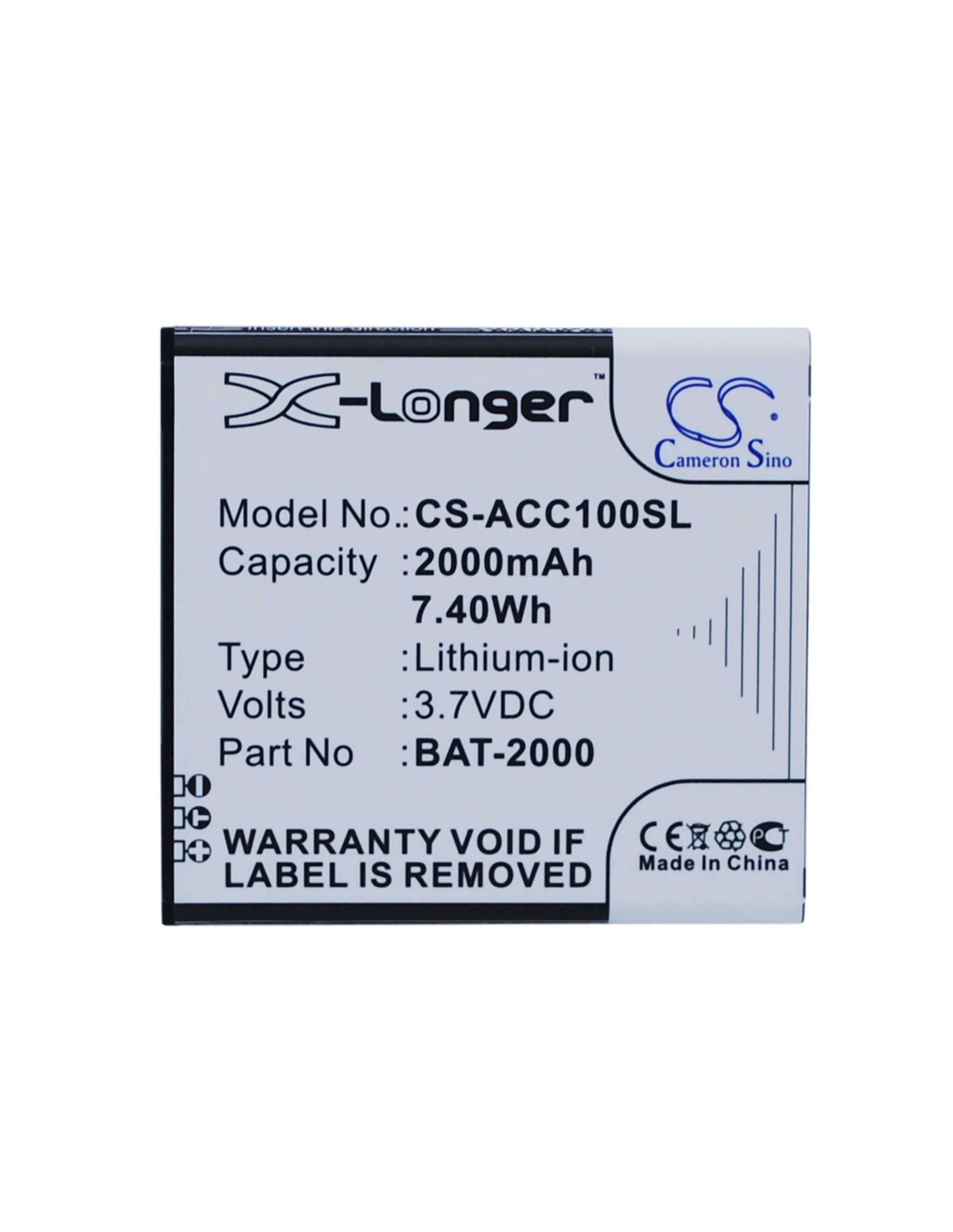 Battery for Acer Liquid C1 3.7V, 2000mAh - 7.40Wh