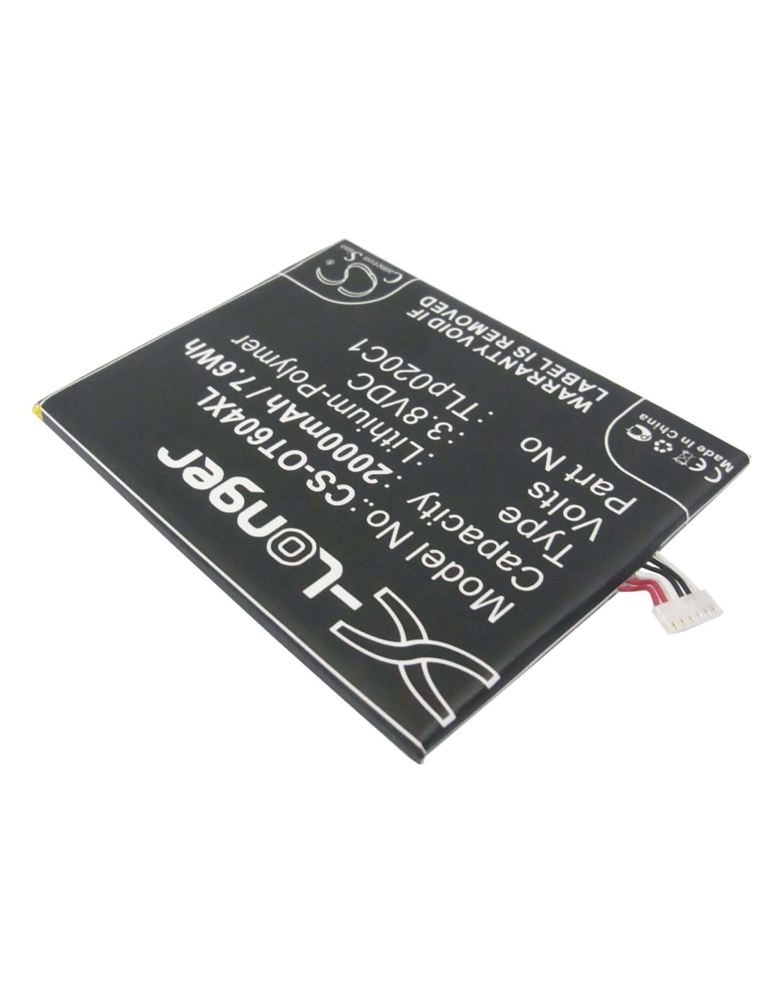 Battery for Alcatel One Touch Idol X, OT-6040A, One Touch Idol X Dual 3.8V, 2000mAh - 7.60Wh