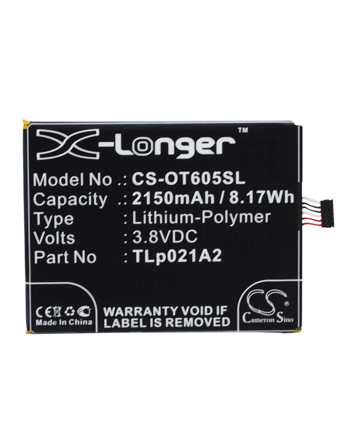 Battery for Alcatel One Touch Idol 2S, OT-6050, OT-6050Y 3.8V, 2150mAh - 8.17Wh