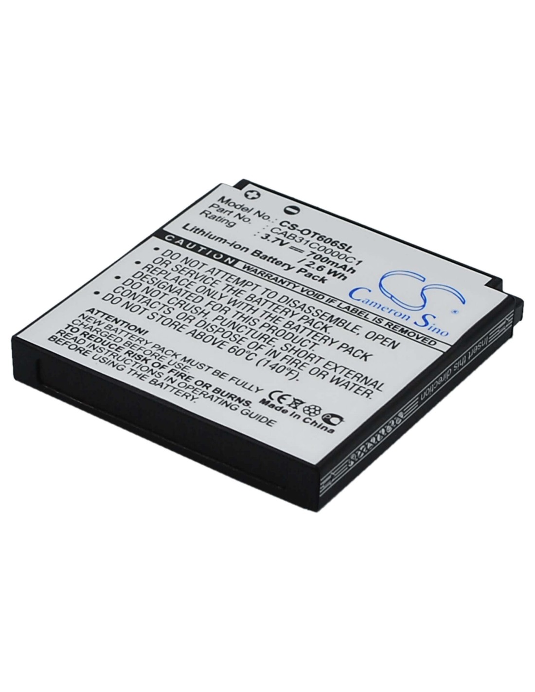 Battery for Alcatel OT-606, OT-606C, OT-606A 3.7V, 700mAh - 2.59Wh