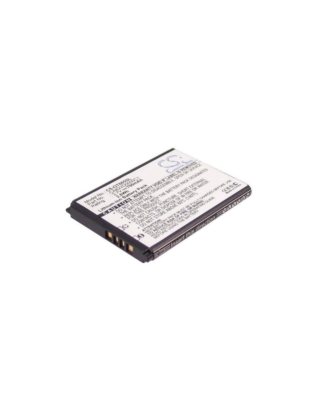 Battery for Alcatel OT-665, OT-665X, One Touch 665 3.7V, 700mAh - 2.59Wh
