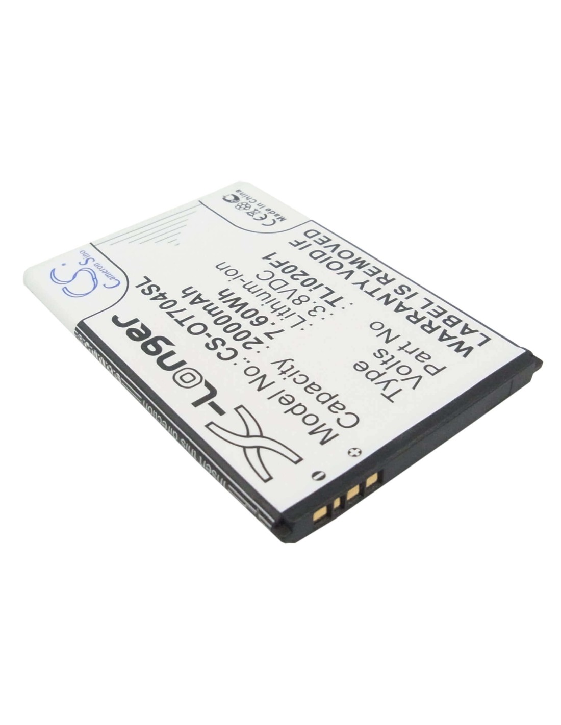 Battery for Alcatel One Touch Pop C7, OT-7040, OT-7040D 3.8V, 2000mAh - 7.60Wh