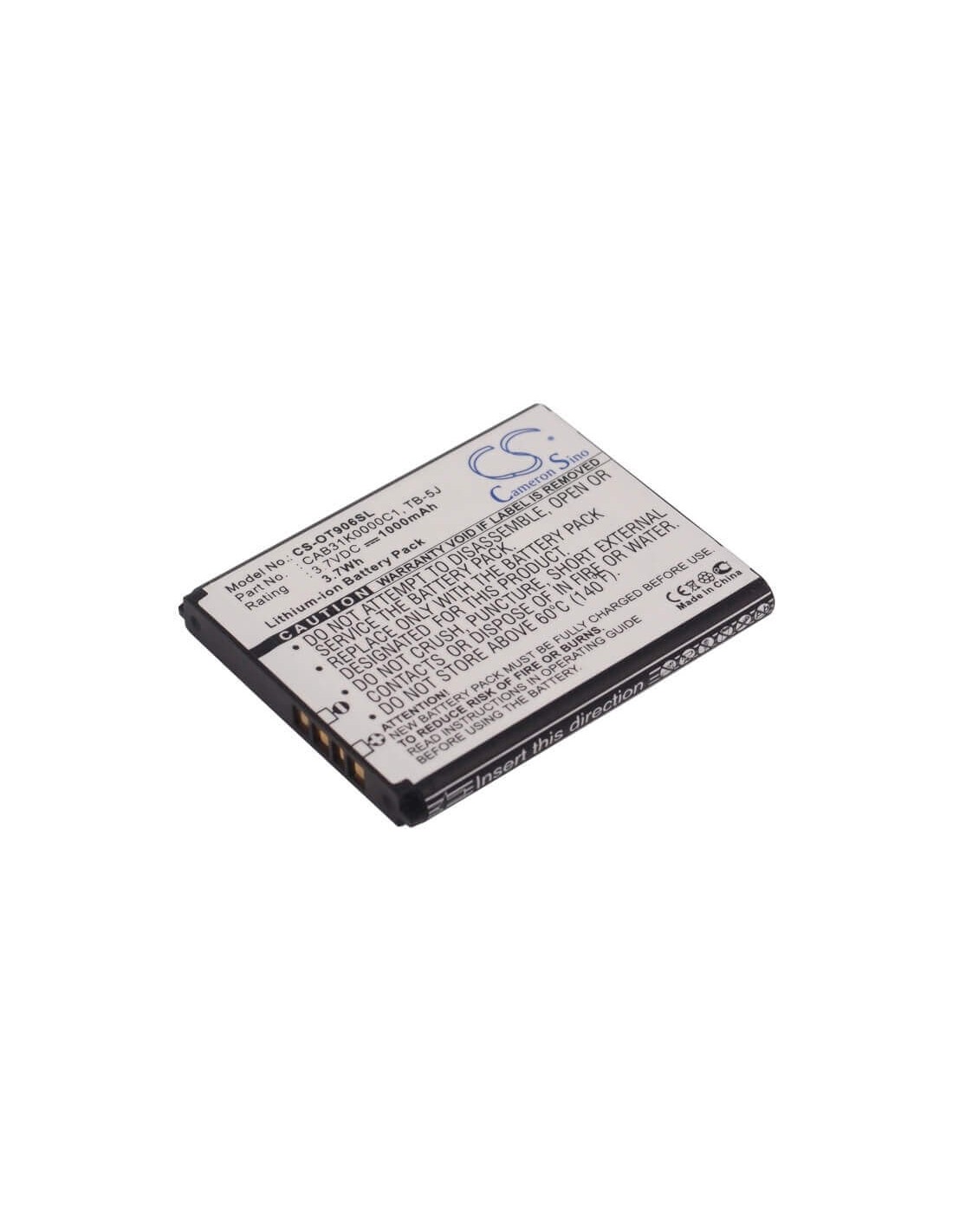 Battery for Alcatel OT-906, One Touch 906 3.7V, 1000mAh - 3.70Wh