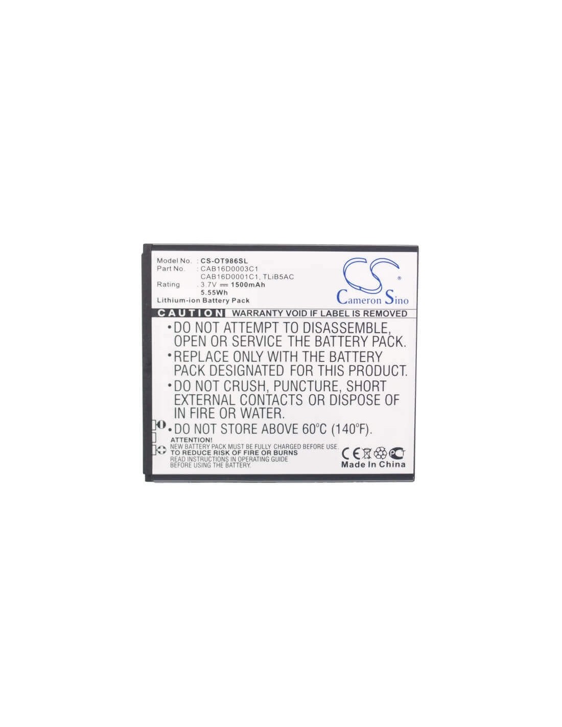 Battery for Alcatel OT-986, AK47, One Touch 986 3.7V, 1500mAh - 5.55Wh