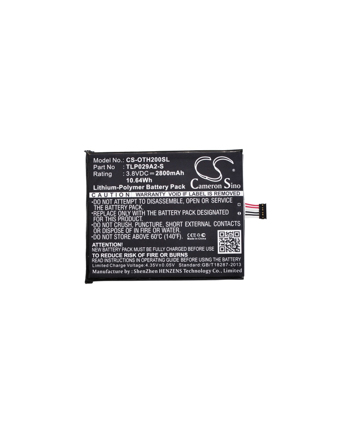 Battery for Alcatel One Touch Idol 3 5.5, One Touch Pixi 3 5.5, One Touch Pixi 3 5.5 3G 3.8V, 2800mAh - 10.64Wh
