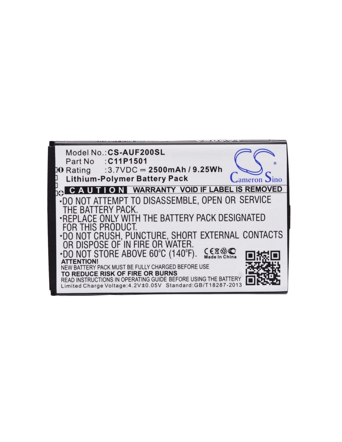 Battery for Asus ZenFone 2, ZenFone 2 Dual SIM, ZE500CL 3.7V, 2500mAh - 9.25Wh
