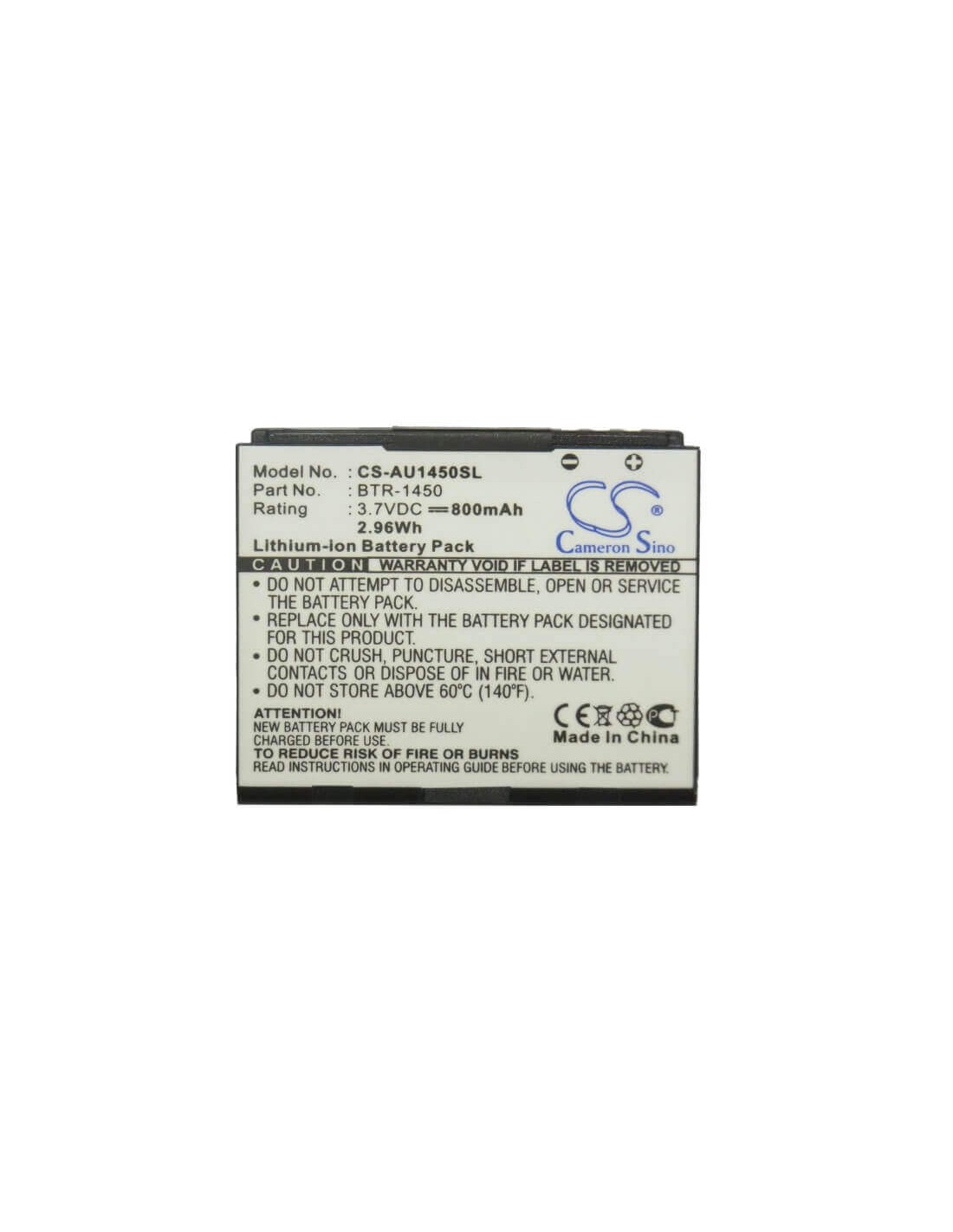 Battery for Audiovox CDM-1450, PCS-1450, 1450M Super Slice 3.7V, 800mAh - 2.96Wh