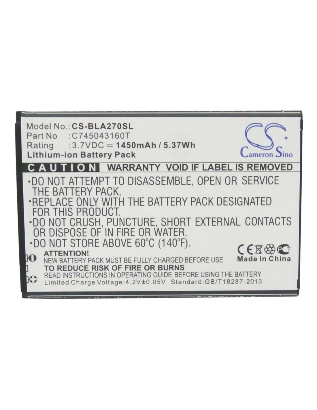 Battery for BLU Advance 4.0, A270, A270A 3.7V, 1450mAh - 5.37Wh