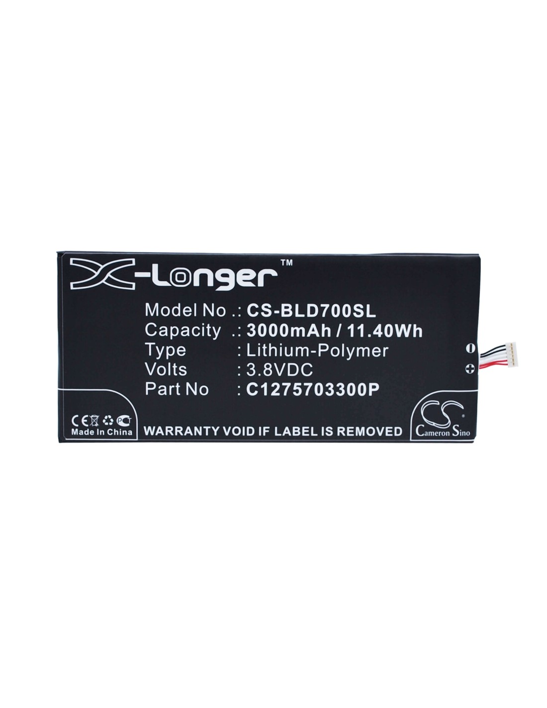 Battery for BLU Studio 7.0 HD, D700A, D700i 3.8V, 3000mAh - 11.40Wh