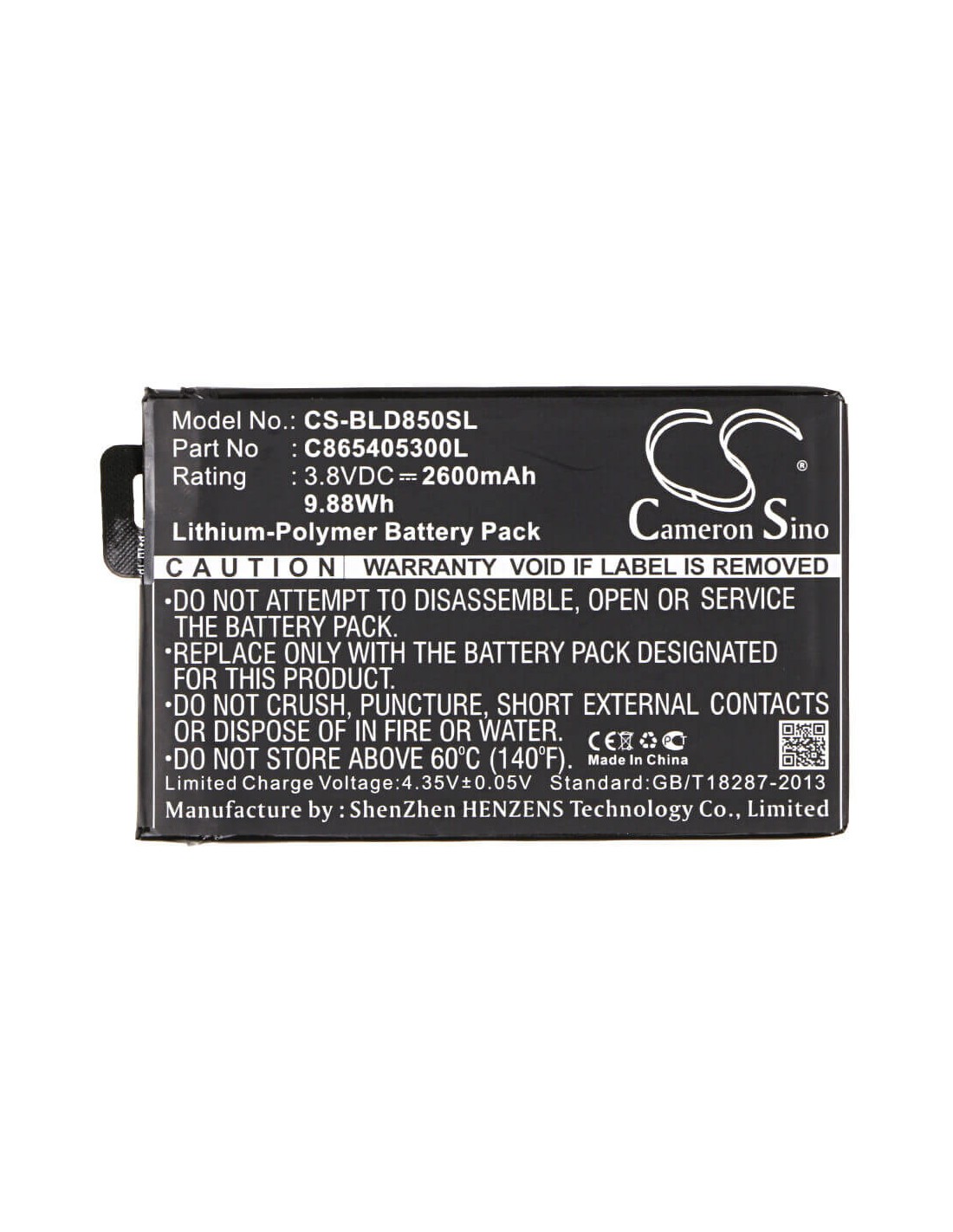 Battery for BLU Studio XL, Studio XL 6.0 HD, D850Q 3.8V, 2600mAh - 9.88Wh