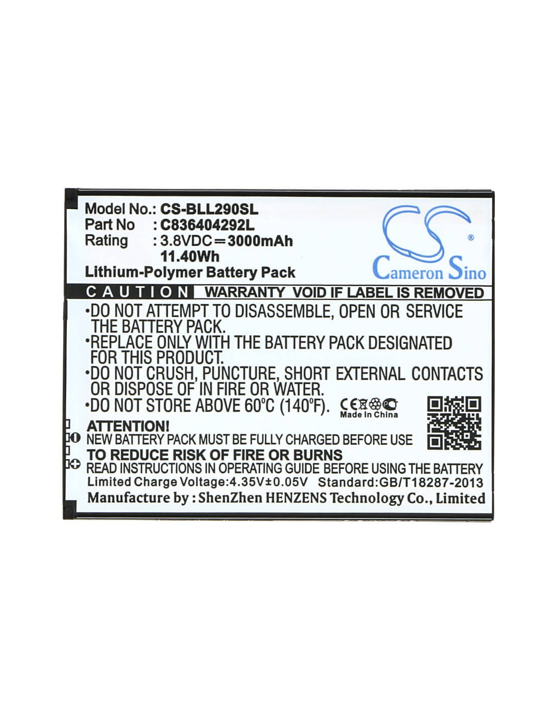 Battery for BLU Life 8 XL, L290U 3.8V, 3000mAh - 11.40Wh