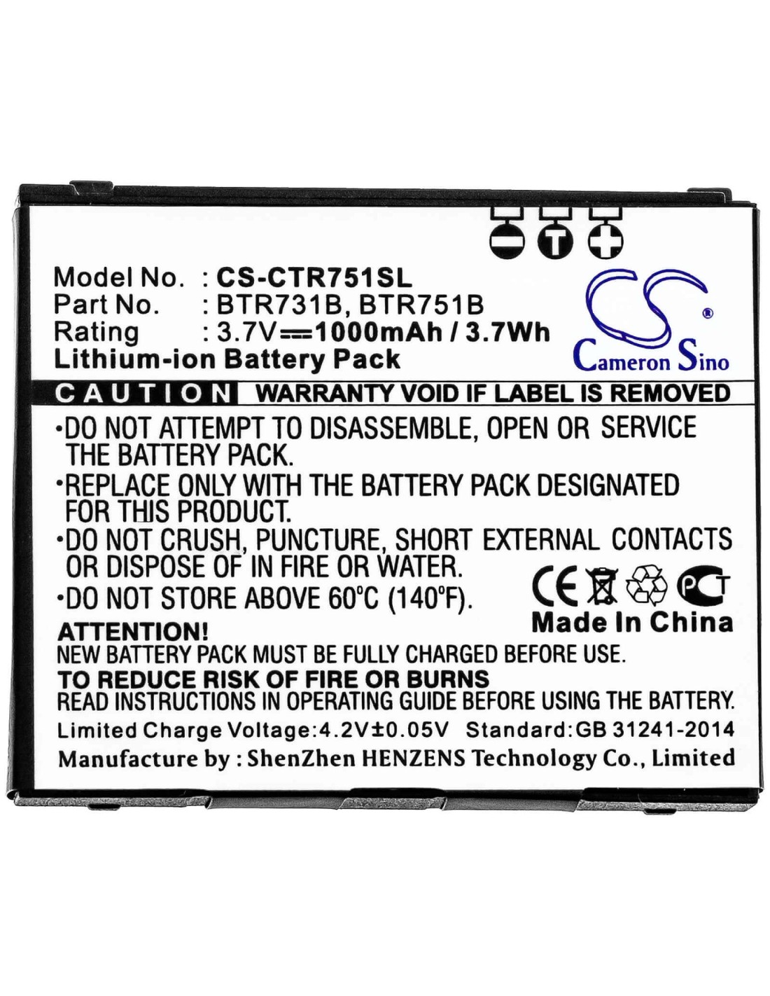 Battery for Casio GzOne Rock C731, GzOne Rock C751, C731 3.7V, 1000mAh - 3.70Wh