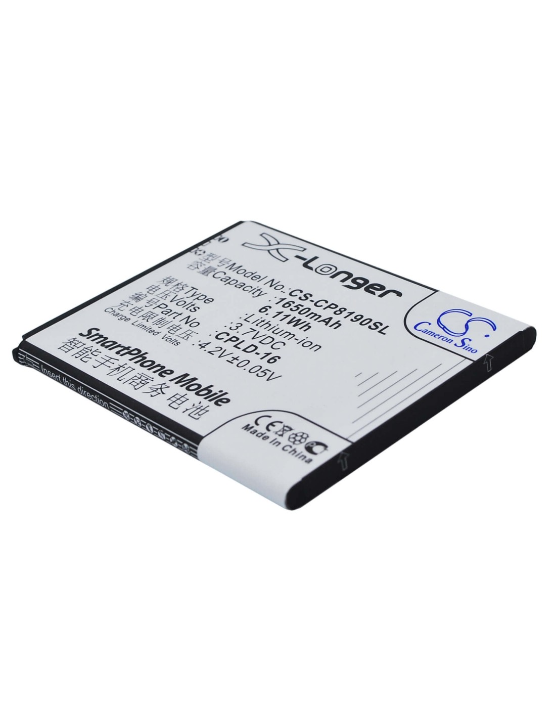 Battery for Coolpad 8190, 8190Q 3.7V, 1650mAh - 6.11Wh