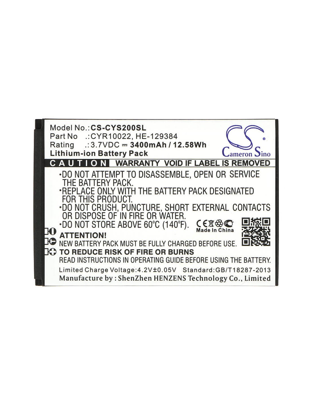 Battery for Cyrus CS20 3.7V, 3400mAh - 12.58Wh