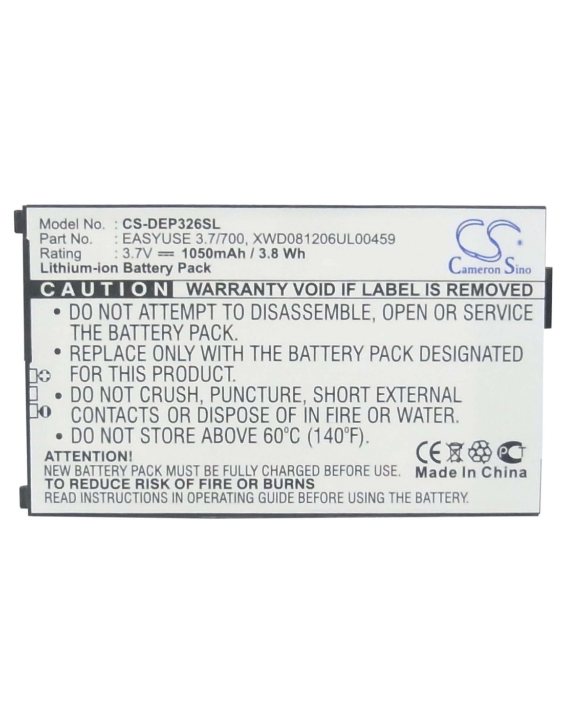 Battery for Doro PhoneEasy 326, PhoneEasy 326GSM, PhoneEasy 328 3.7V, 1050mAh - 3.89Wh