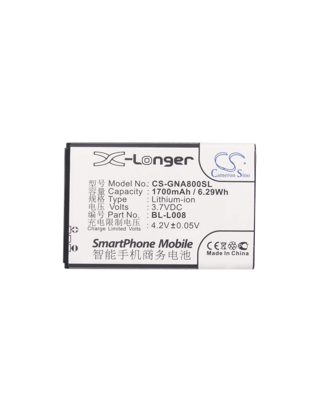 Battery for GIONEE A800 3.7V, 1700mAh - 6.29Wh