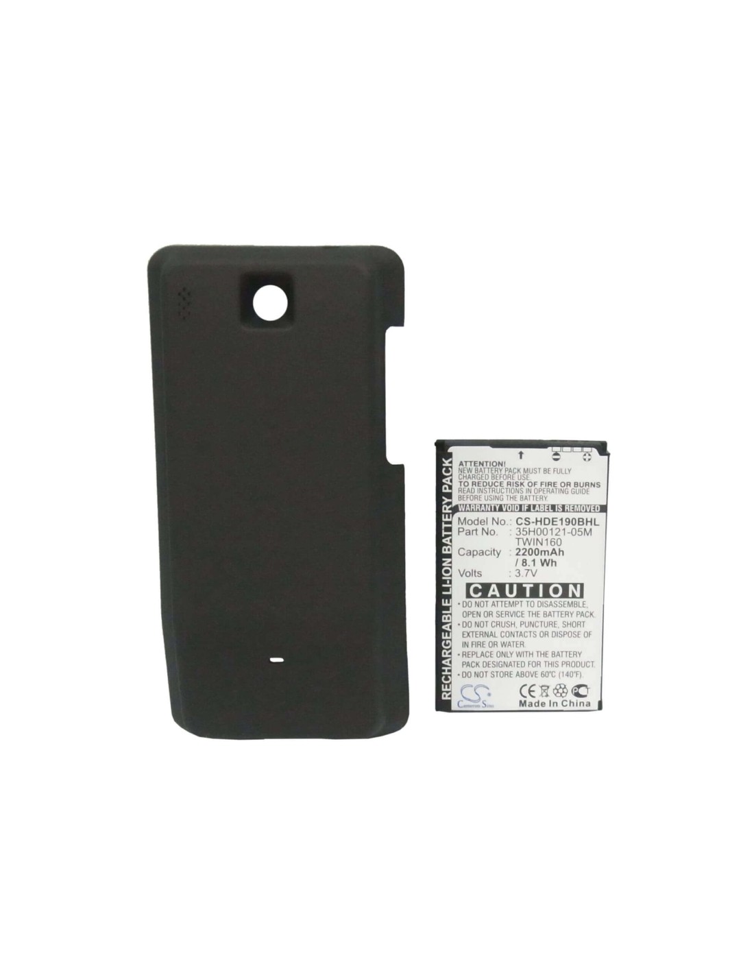 Battery for HTC Hero, Hero 100, Hero 130, black back cover 3.7V, 2200mAh - 8.14Wh