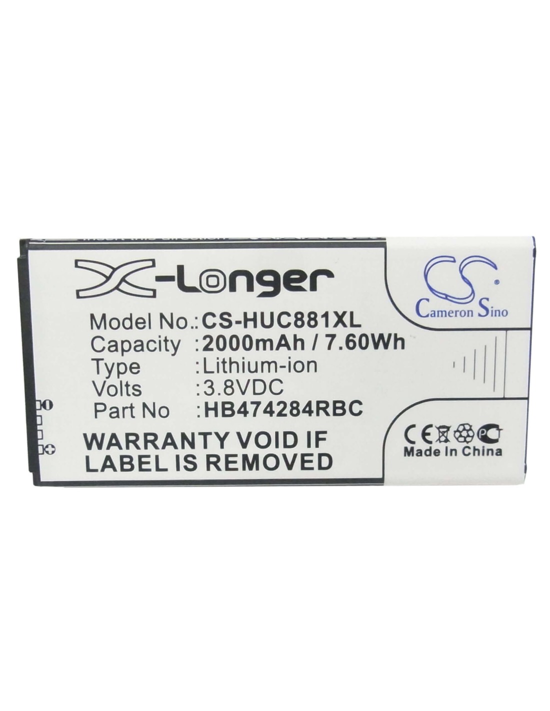 Battery for Huawei C8816, C8816D, Ascend Y550 3.8V, 2000mAh - 7.60Wh