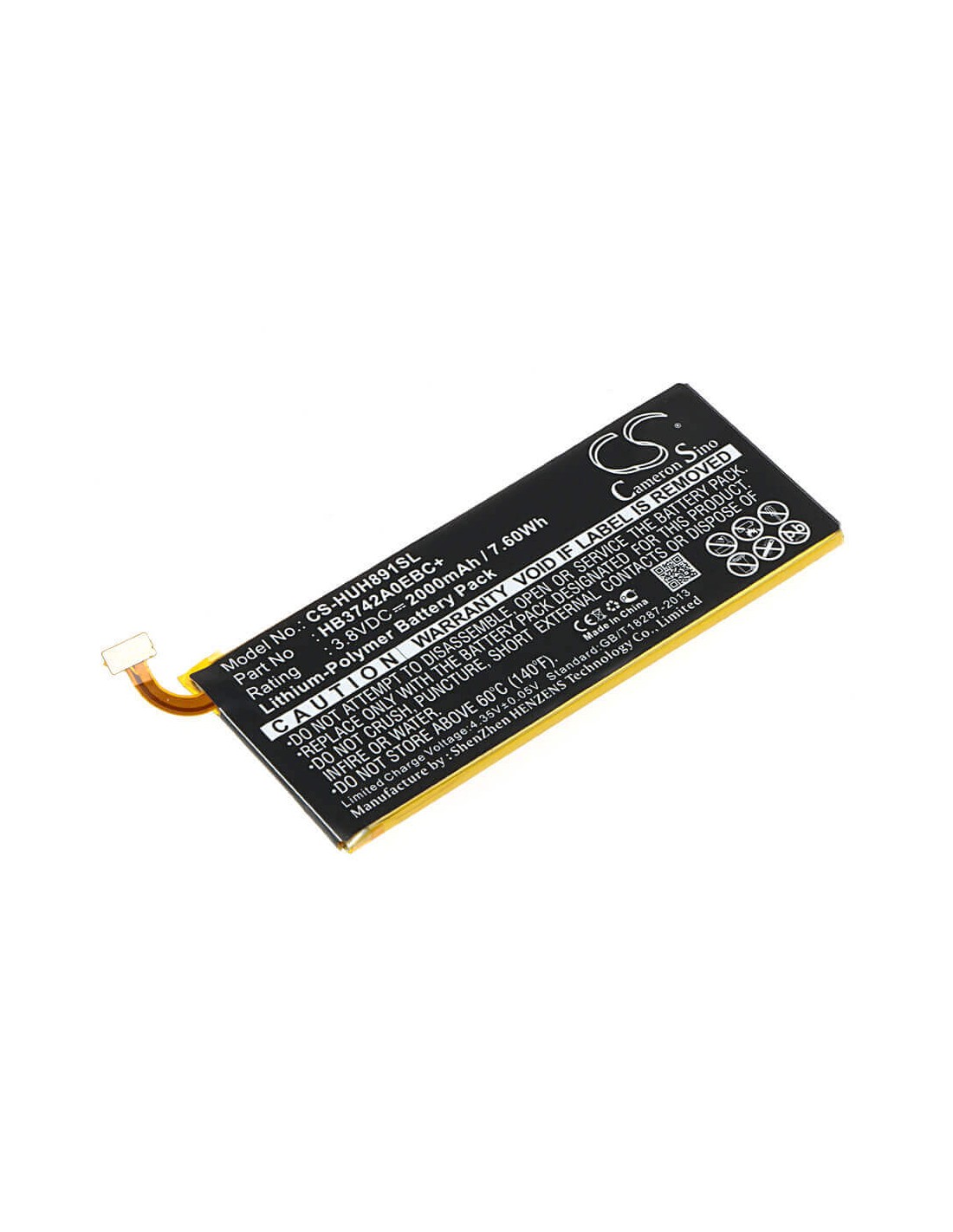 Battery for Huawei H891L, Pronto, Ascend SnapTo 3.8V, 2000mAh - 7.60Wh