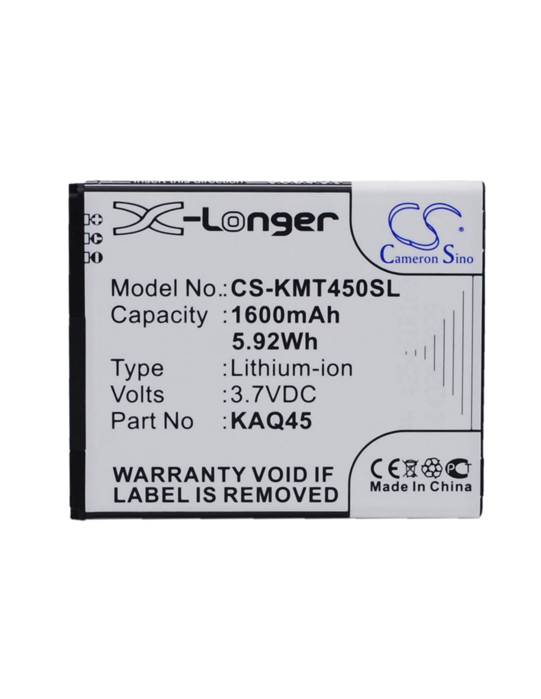 Battery for KAZAM Thunder 4.5, Thunder Q4.5 3.7V, 1600mAh - 5.92Wh