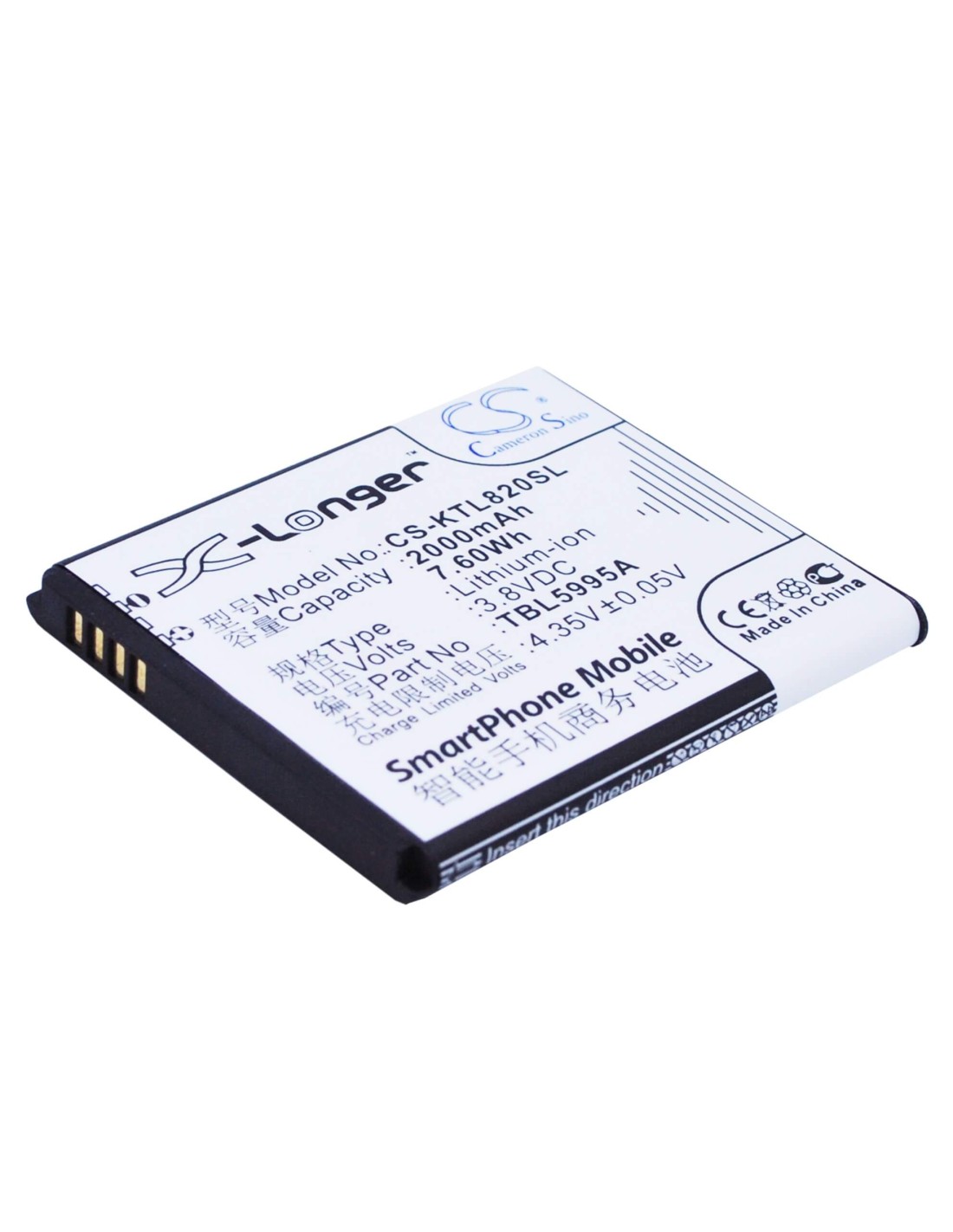 Battery for K-Touch L820, L820c 3.8V, 2000mAh - 7.60Wh