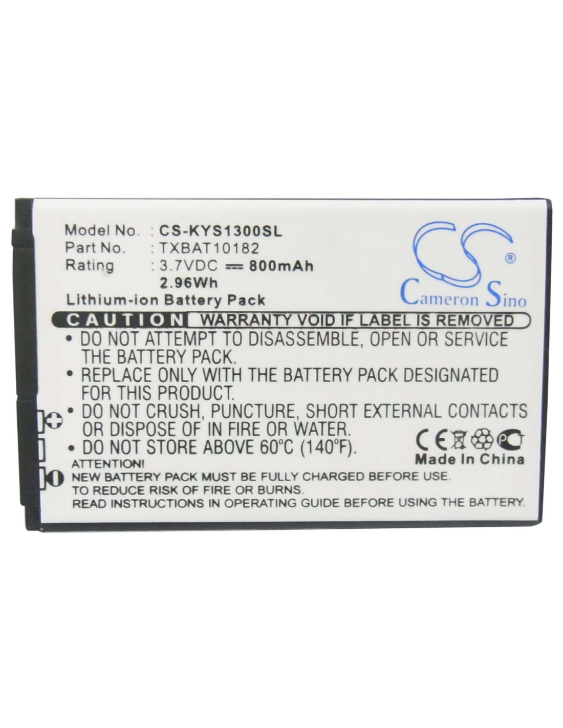 Battery for Kyocera S1300, S1300 Melo, Domino S1310 3.7V, 800mAh - 2.96Wh