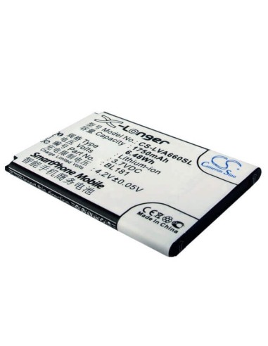 Battery for Lenovo A66T 3.7V, 1750mAh - 6.48Wh