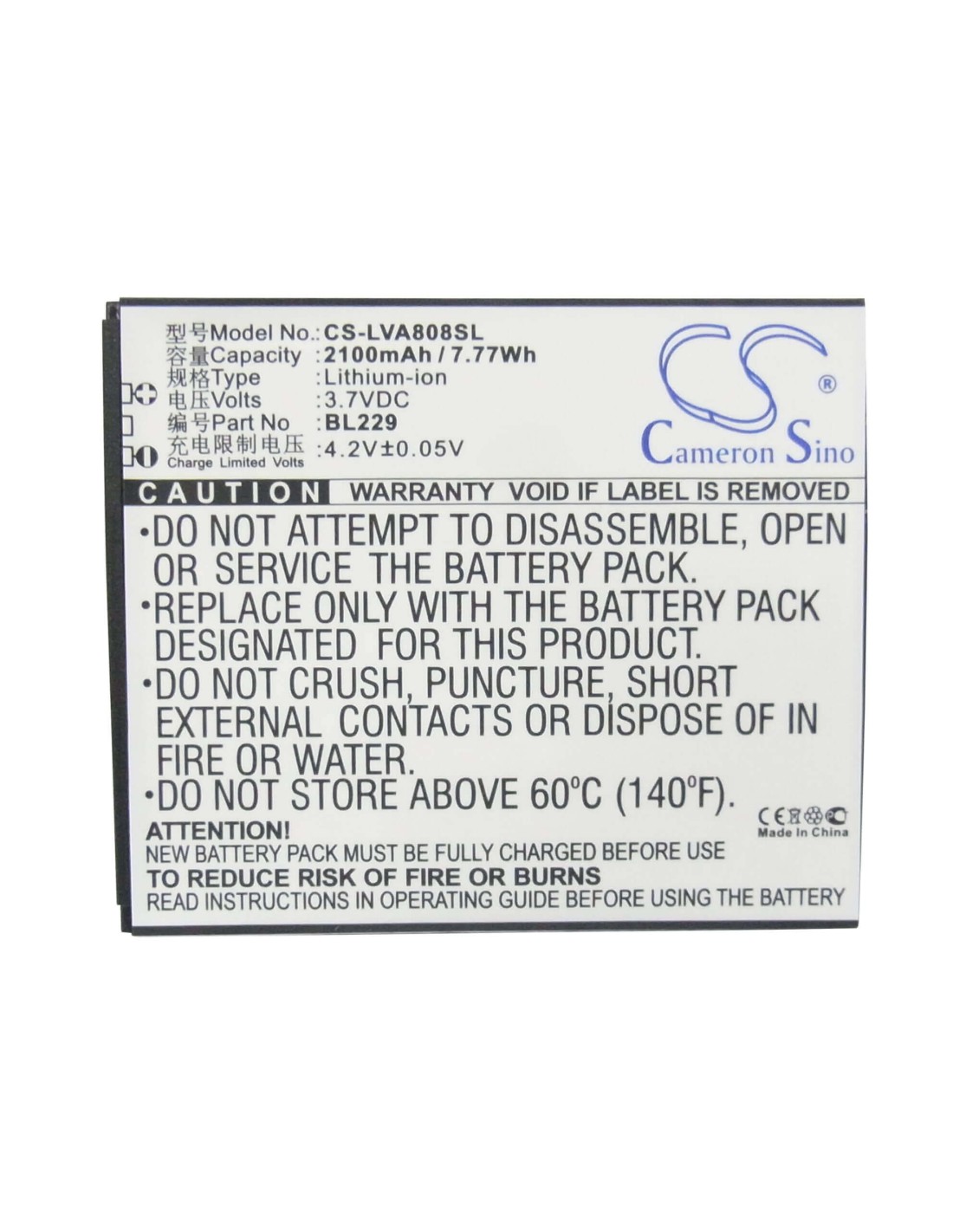Battery for Lenovo A8, A808T 3.7V, 2100mAh - 7.77Wh