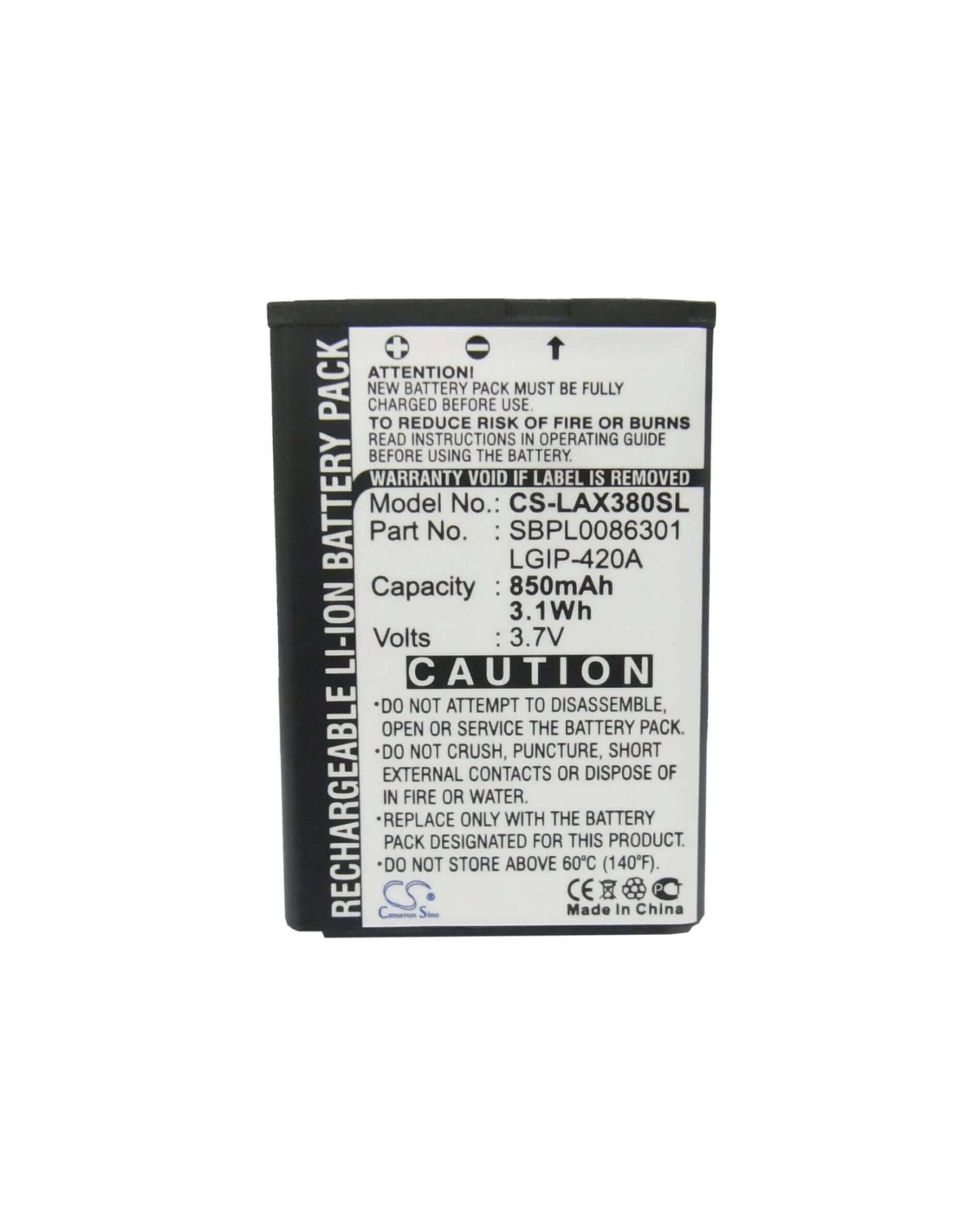 Battery for LG AX380 3.7V, 850mAh - 3.15Wh