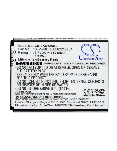 Battery for LG Optimus G2 Mini, D620, D620R 3.7V, 1600mAh - 5.92Wh