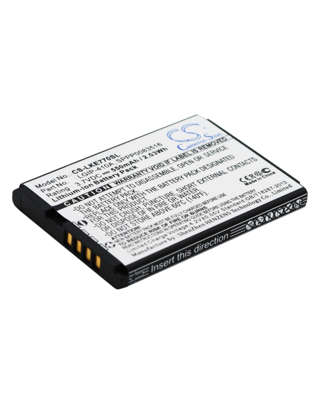 Battery for LG KE770, KG289, 278A 3.7V, 550mAh - 2.04Wh