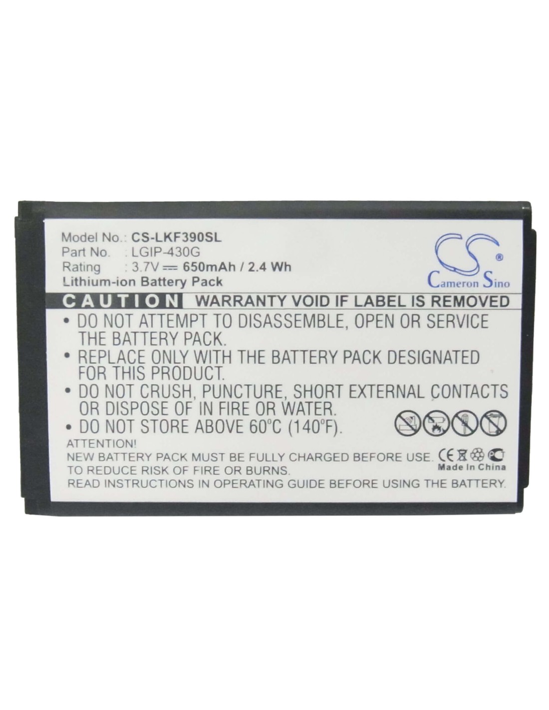 Battery for LG KF390, KF757 3.7V, 650mAh - 2.41Wh