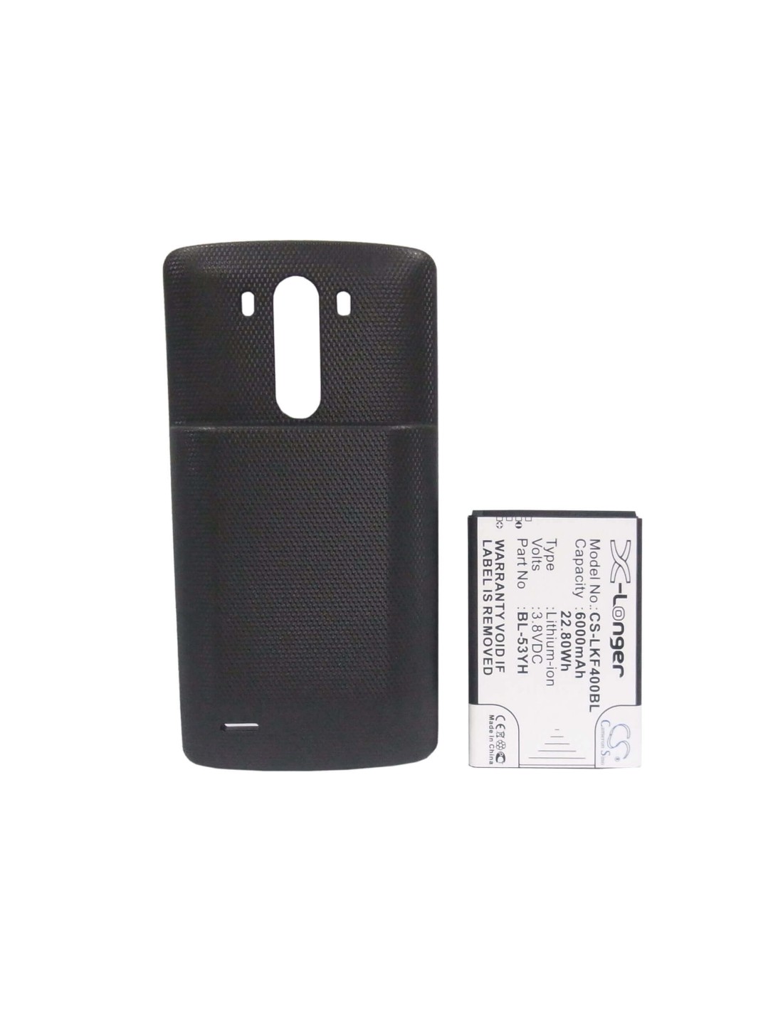Battery for LG G3, D855, D855 LTE, black back cover 3.8V, 6000mAh - 22.80Wh