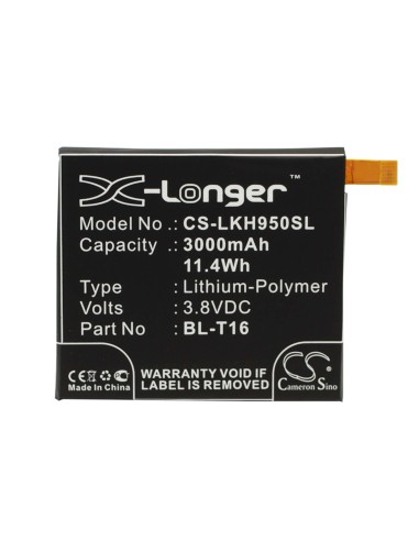 Battery for LG G Flex 2, H955, LS996 3.8V, 3000mAh - 11.40Wh