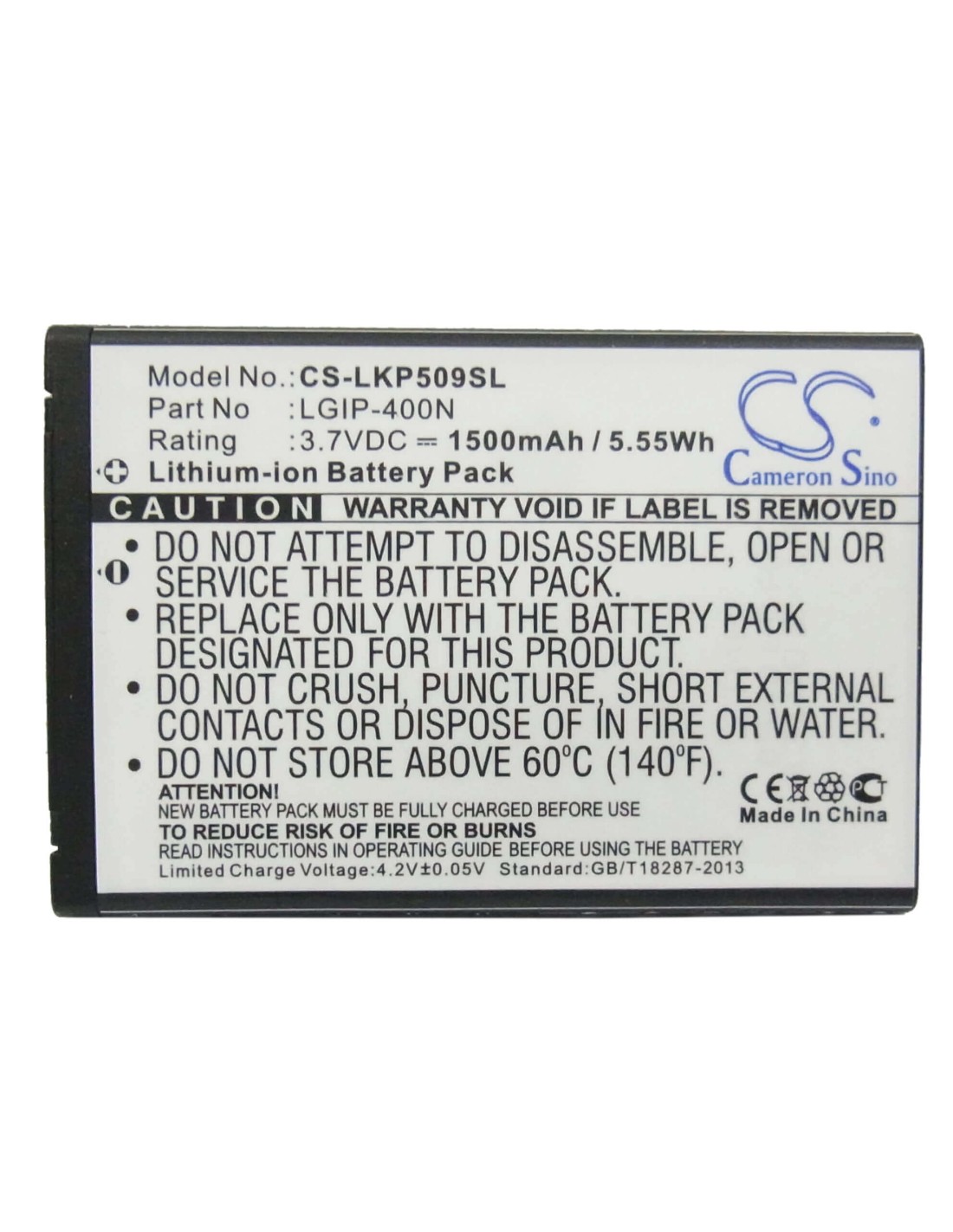 Battery for LG P509, Optimus S, LS670 3.7V, 1500mAh - 5.55Wh