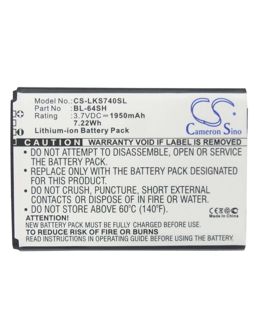 Battery for LG KS20 3.7V, 1950mAh - 7.22Wh