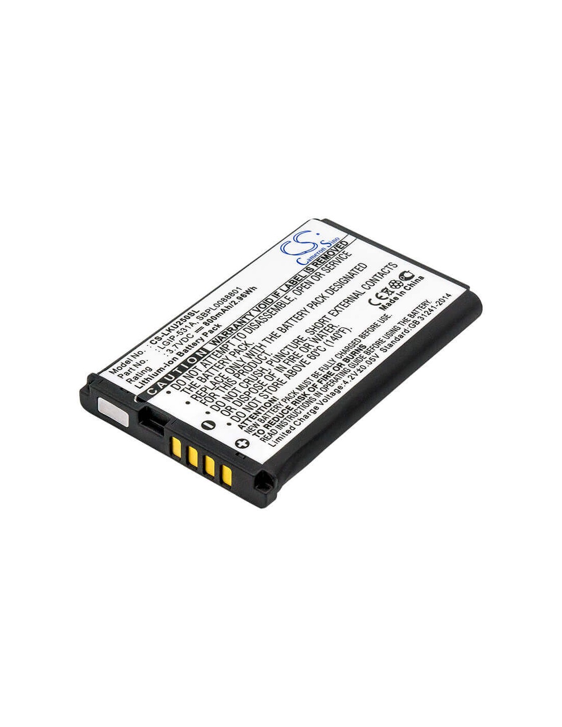 Battery for LG GB100, GB101, GB106 3.7V, 800mAh - 2.96Wh