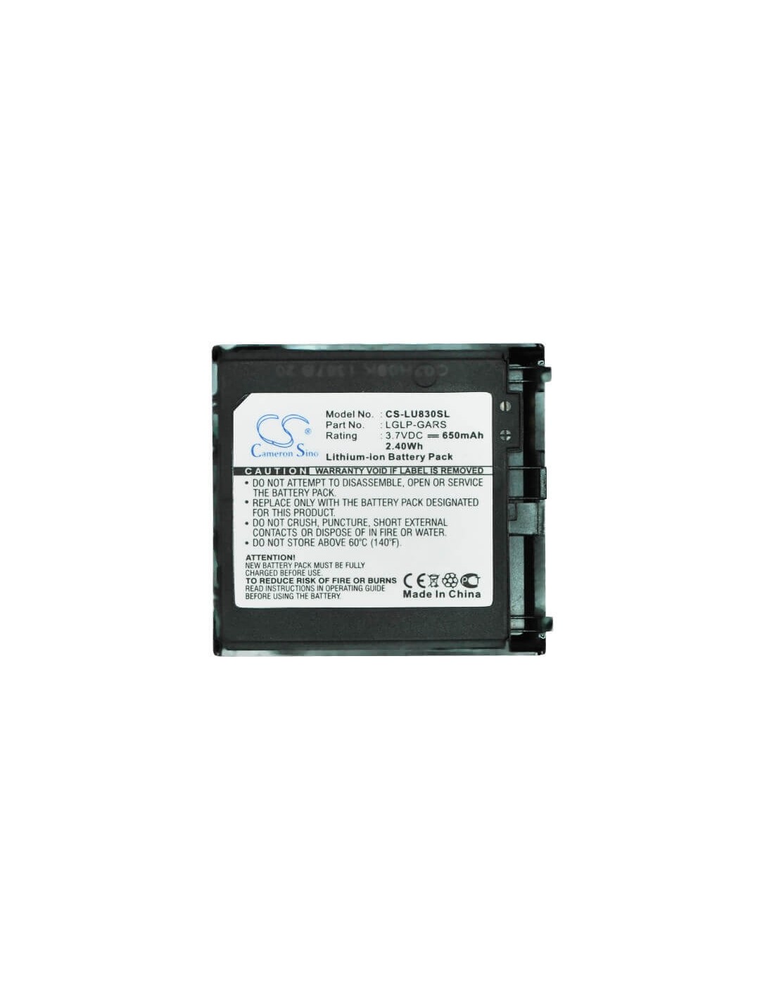 Battery for LG U830, U830C 3.7V, 650mAh - 2.41Wh