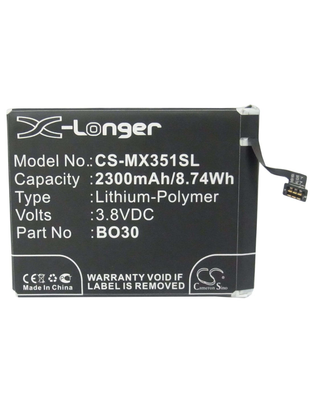 Battery for Meizu MX3, M055, M356 3.8V, 2300mAh - 8.74Wh