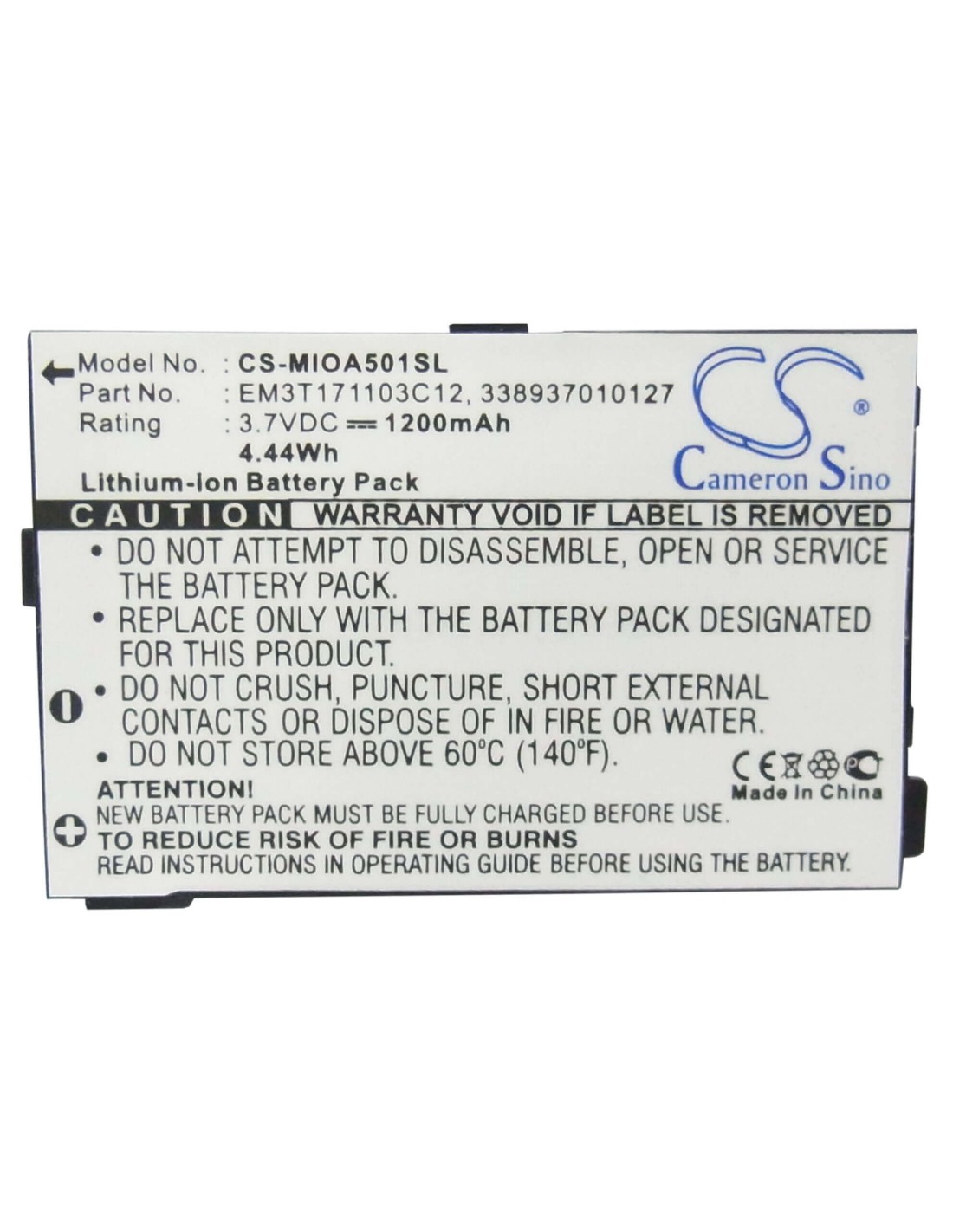 Battery for Mitac Mio A500, Mio A501, Mio A502 3.7V, 1200mAh - 4.44Wh