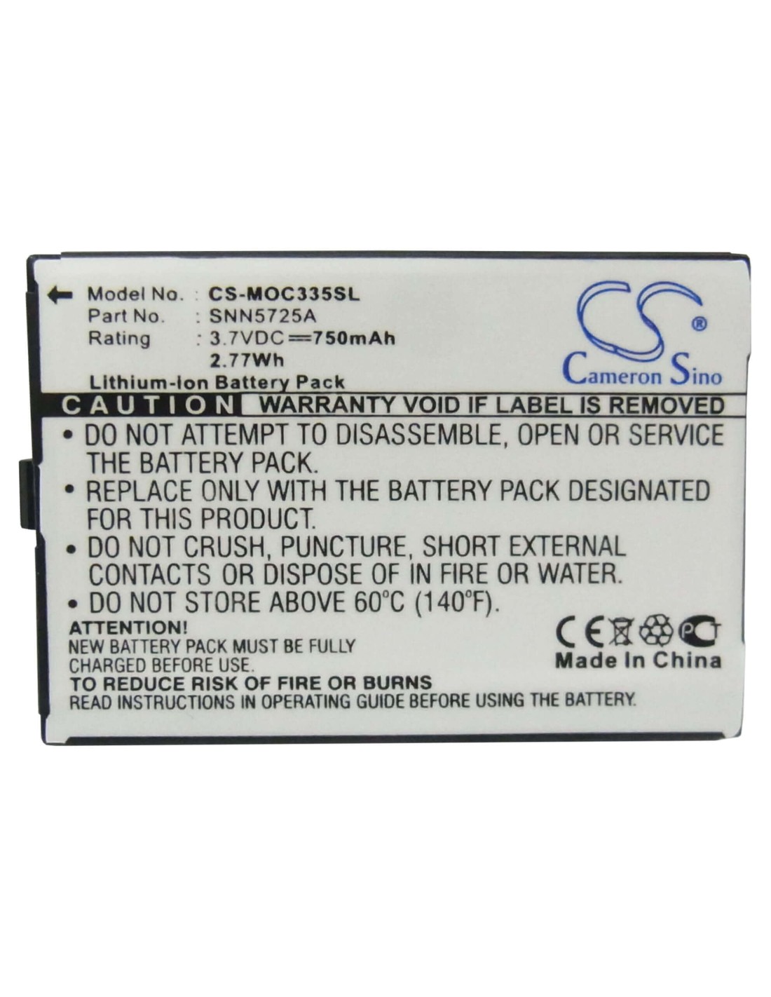 Battery for Motorola C300, C335 3.7V, 750mAh - 2.78Wh