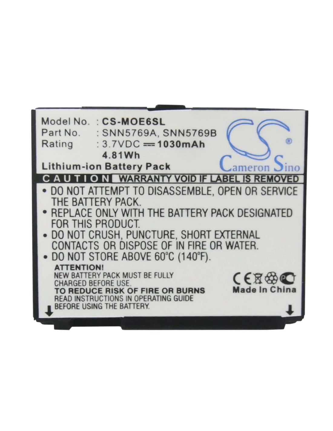 Battery for Motorola MOTOROKR E6 3.7V, 1030mAh - 3.81Wh